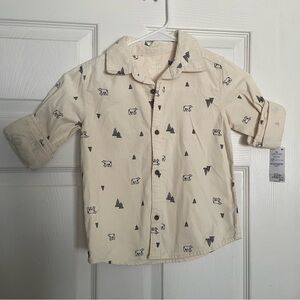 NWT Carter’s Corduroy Kids Cream Shirt with Bear and Trees Print size 2T or 5T